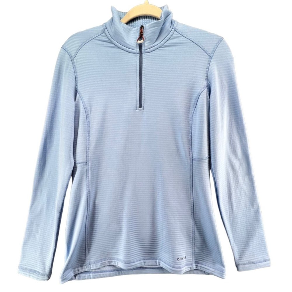 Orvis Womens Small Blue Quarter Zip Pullover Sweatshirt Active Fit Sun Defense